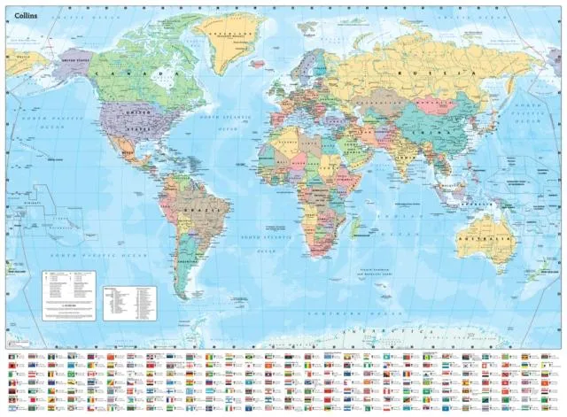 Collins Large World Wall Paper Map (70 x 91.5 cm)