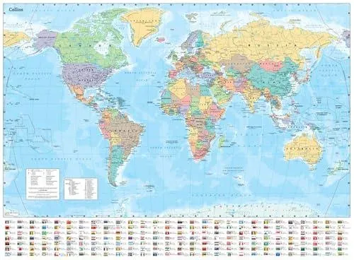 Collins Large World Wall Laminated Map (70 x 91.5 cm)
