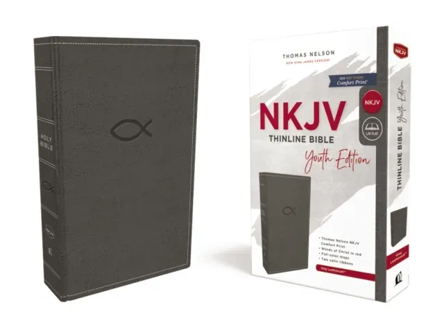 NKJV, Thinline Bible Youth Edition, Leathersoft, Gray, Red Letter, Comfort Print