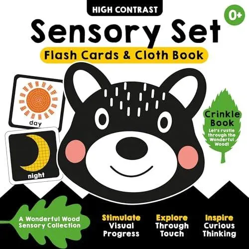 High-Contrast Black-and-White Sensory Book Set: Part of the A Wonderful Wood Collection for Newborns and Babies 0-2 years