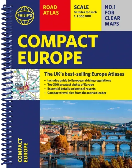 Philip's Compact Atlas Europe : A5 Spiral with the Top 300 tourist sites