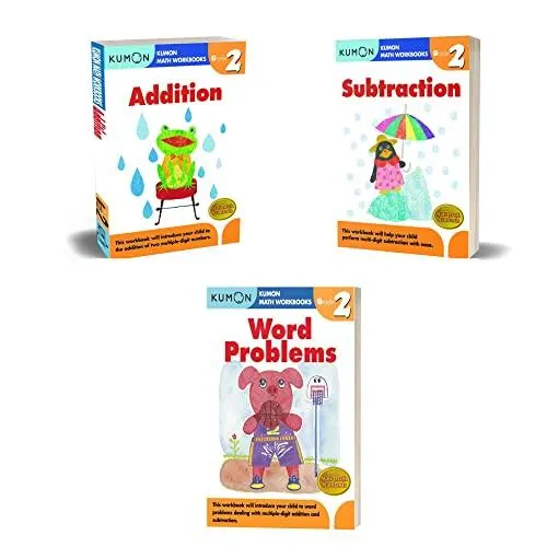 Kumon Grade 2 Workbook Set (3 workbooks) Addition, Subtraction, Word Problems