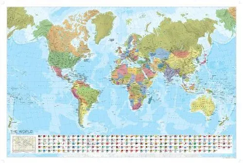 World Political Marco Polo Wall Map with Flags