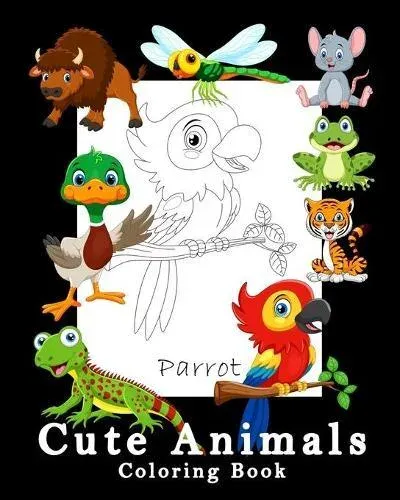 Cute Animals Coloring Book: For Kids Children Ages 4-8 8-12. Super Cute Easy Animal Book With The Name Of The Animal On The Coloring Page. For Beginners. Contains Zoo Farm Wild Ocean and Jungle Animals! Qastamere Coloring Books! Great gift for boys girls!